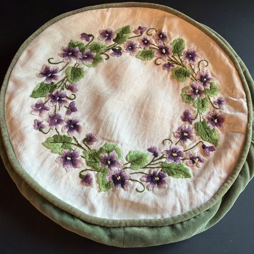 Vtg embroidered pansy - embroidered, pillow